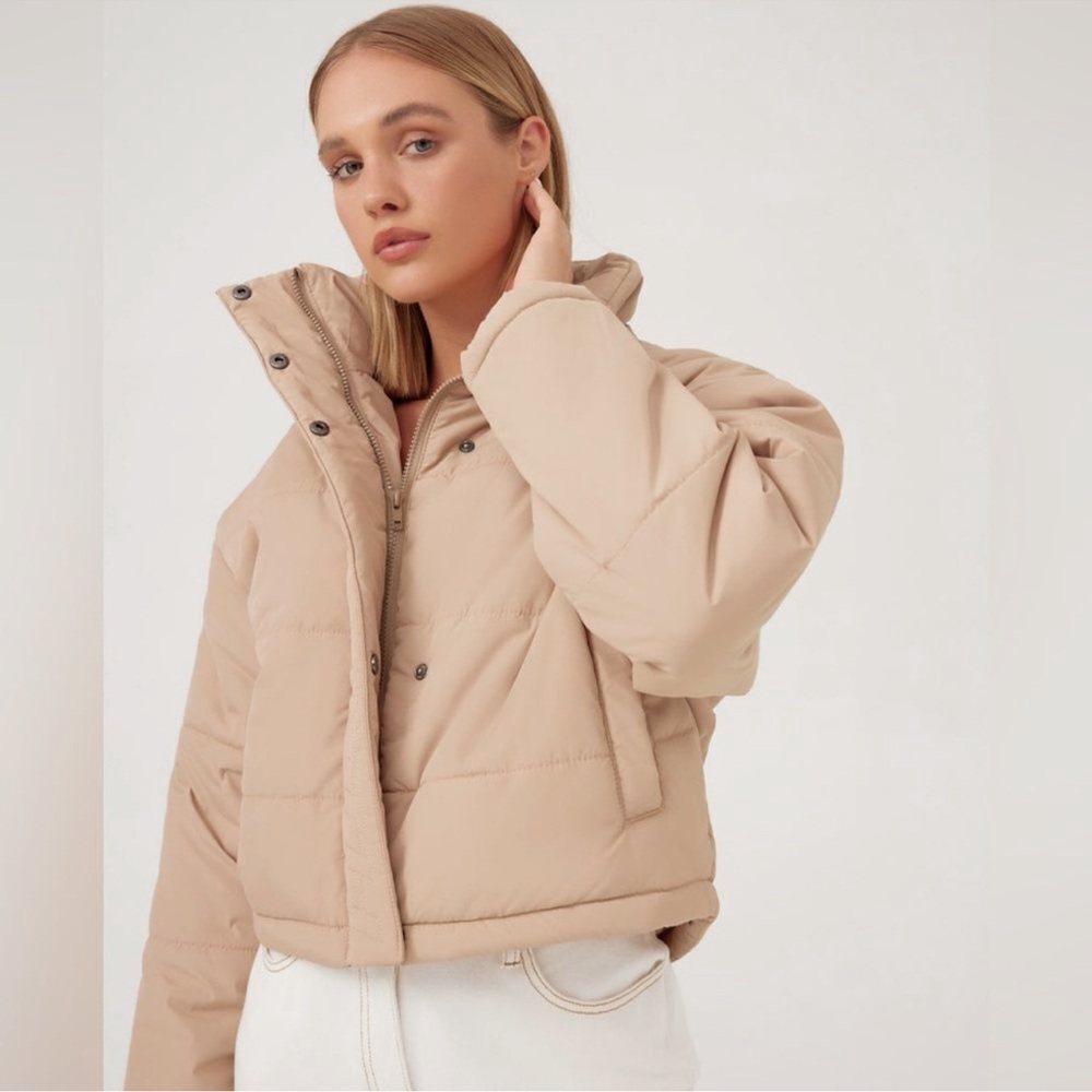 THE FIFTH LABEL Oversized Puffer Jacket XS Beige Neutral Cropped Retro 90s Fall - Picture 2 of 12